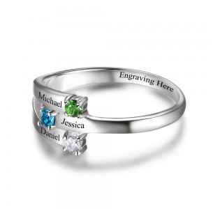 Mother's Birthstone Ring, Sterling Silver Personalized Engravable Ring JEWJORI102505